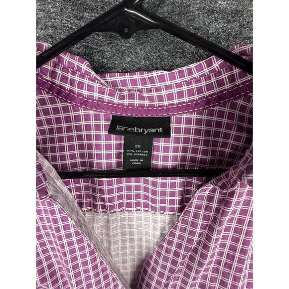 Lane Bryant Shirt Women 20 Plus Pink Plaid Button Up Collared Short Sleeve - Picture 3 of 7